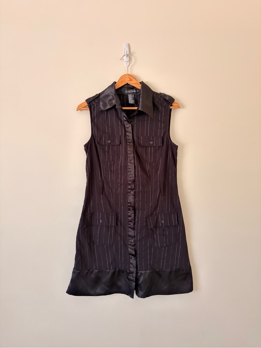 Vintage Rampage Sleeveless Pinstripe Shirt Dress in Black